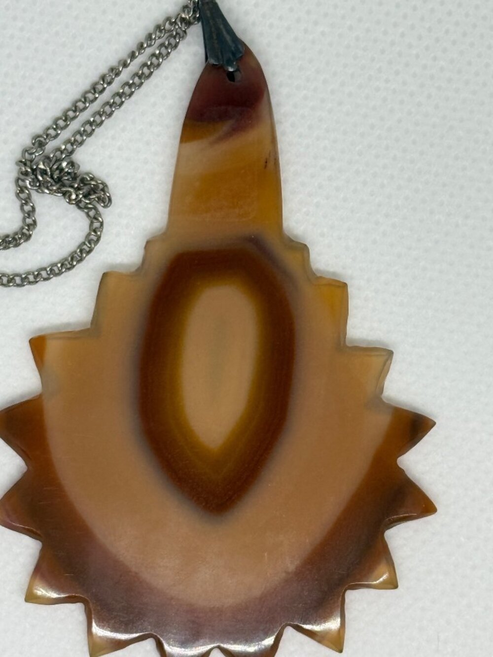 Sunburst Banded Agate Slice 3" Pendant With Silver-Tone Chain